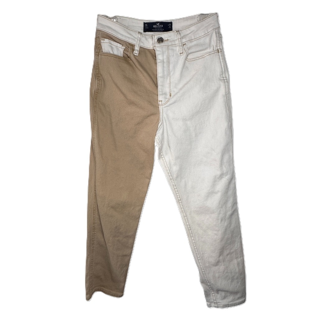 Hollister Colorblock Patchwork Mom Jeans 3S W26‎ L25 High Rise White Tan Denim - Picture 11 of 12